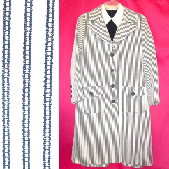 mod 1970s vintage coat dress suit size medium blue white set - Picture 3 of 7